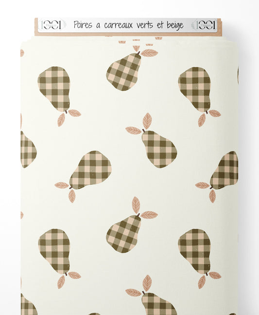 Tissu - Poires à carreaux verts et beige