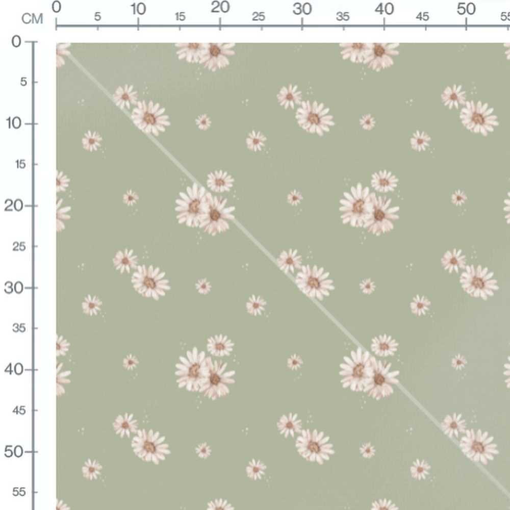 Tissu - Marguerites blanches et beige