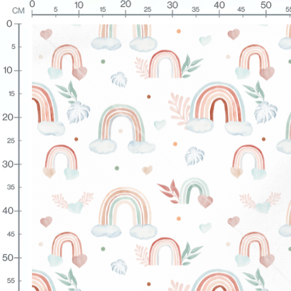 Tissu - Arcs-en-ciel et feuilles pastel