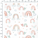 Tissu - Arcs-en-ciel et feuilles pastel