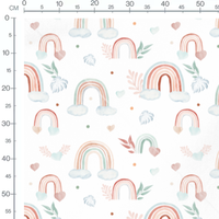 Tissu - Arcs-en-ciel et feuilles pastel