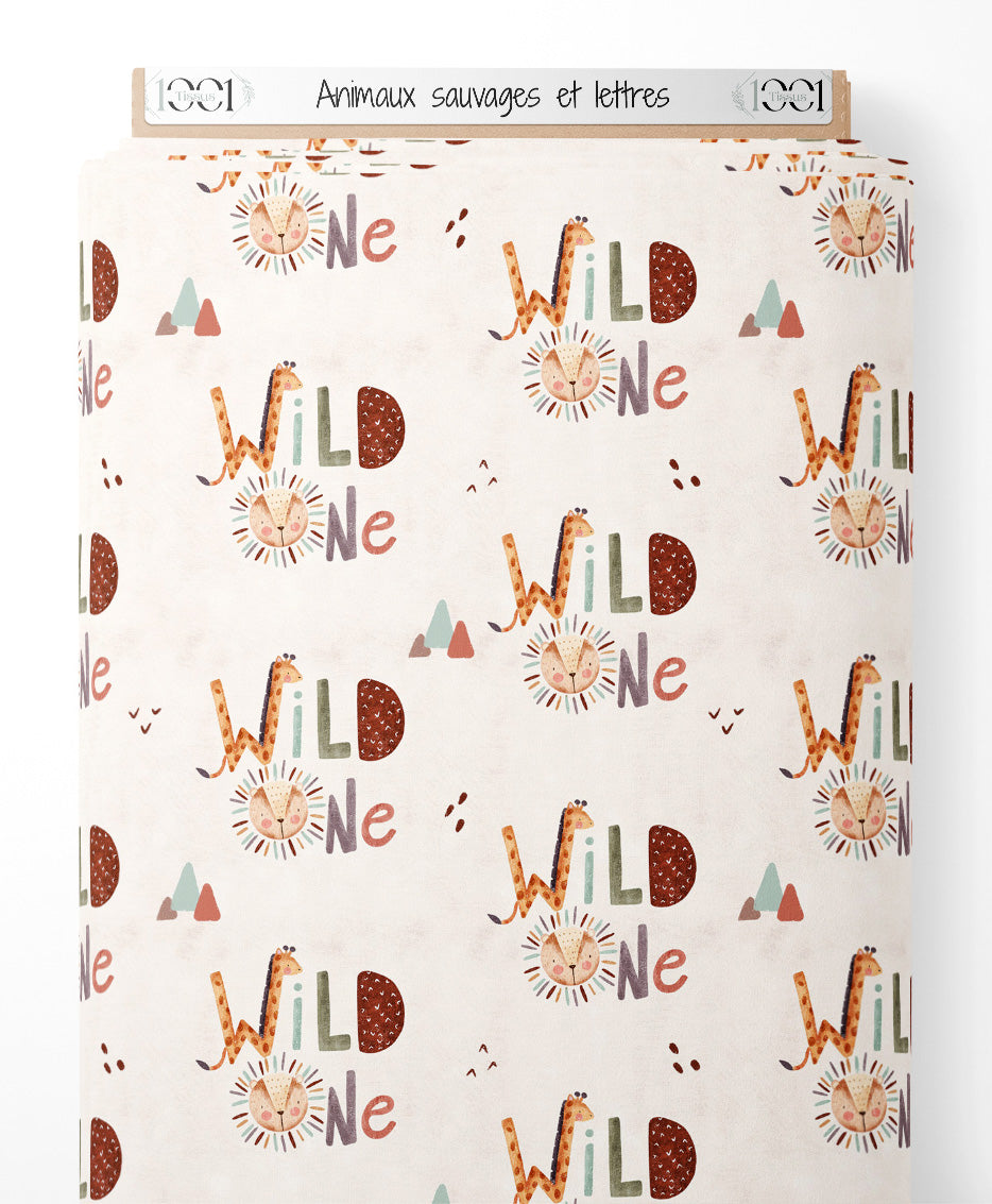 Tissu - Animaux sauvages et lettres