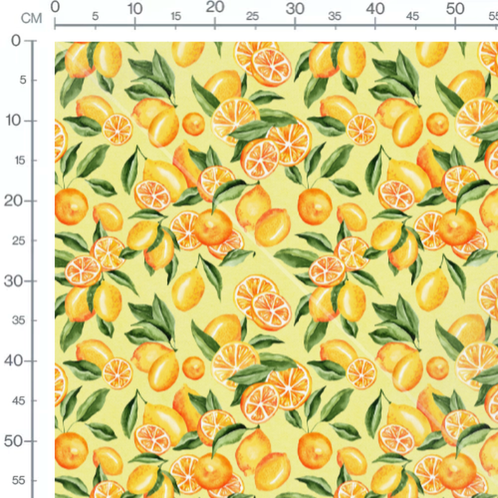 Tissu - Agrumes et feuilles vertes
