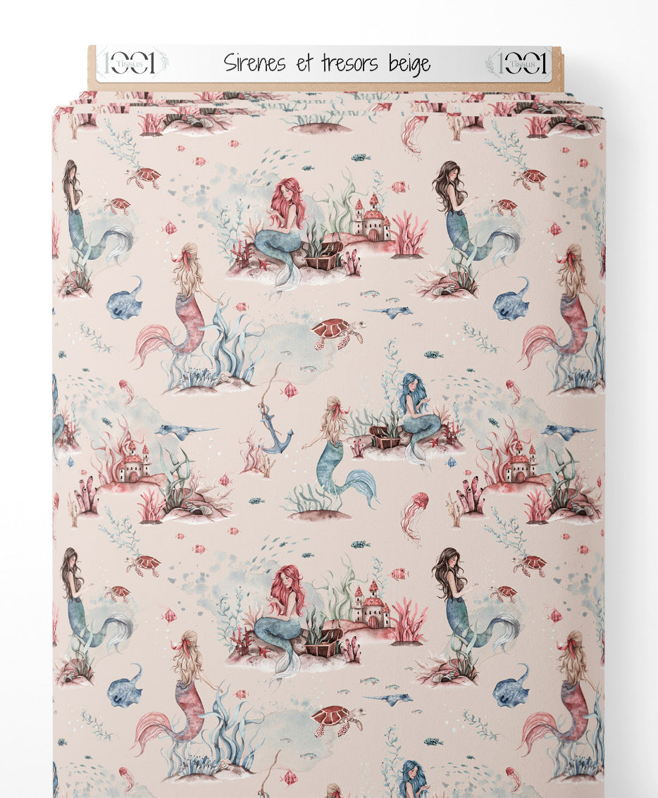 Tissu - Sirènes et trésors beige