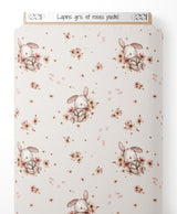 Tissu - Lapins gris et roses pastel