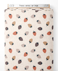 Tissu - Fraises variées sur beige
