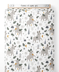 Tissu - Rennes et sapins gris