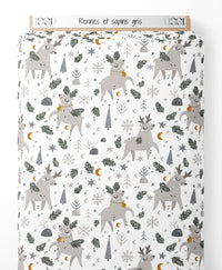 Tissu - Rennes et sapins gris