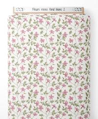 Tissu - Fleurs roses sur fond blanc 2