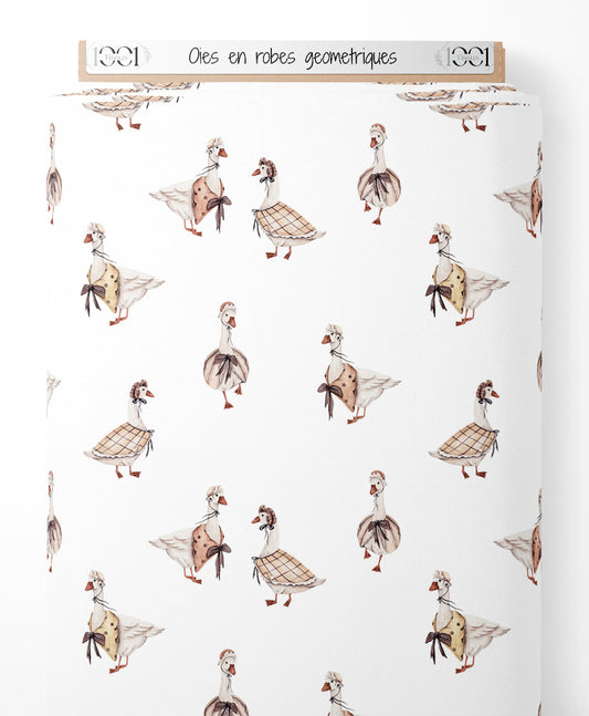Tissu - Oies en robes géométriques