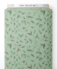Tissu - Feuilles sur fond vert clair 2