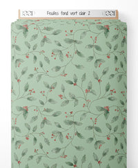Tissu - Feuilles sur fond vert clair 2
