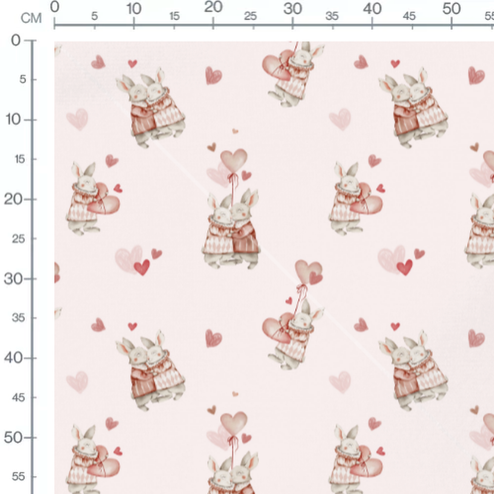 Tissu - Lapins et cœurs sur rose pâle