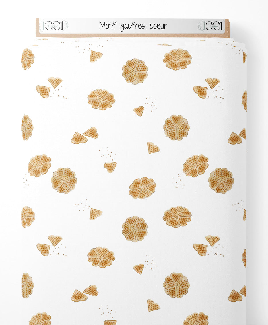 Tissu - Motif gaufres cœur