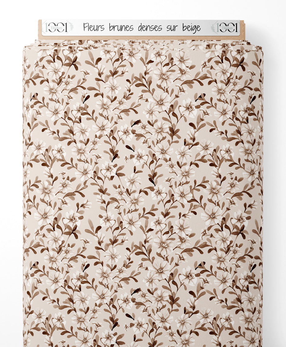 Tissu - Fleurs brunes denses sur beige