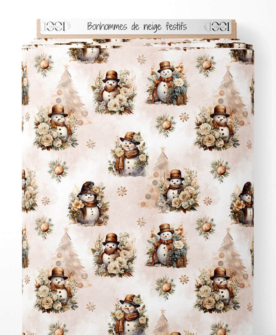 Tissu - Bonhommes de neige festifs