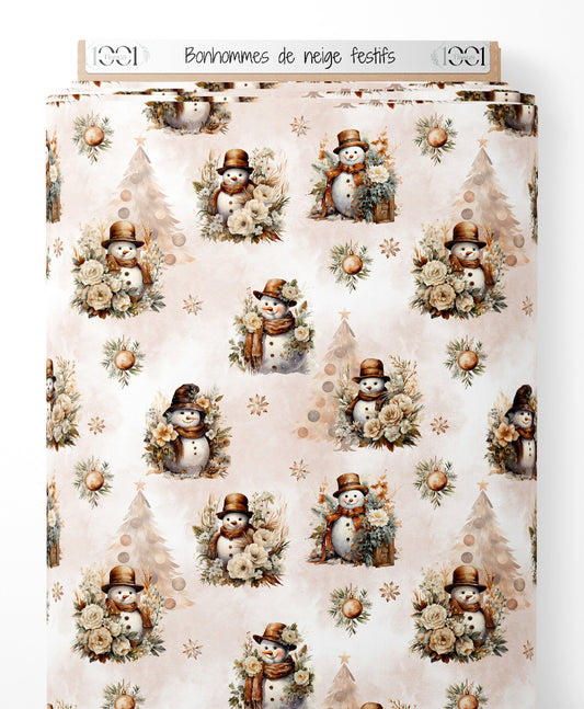 Tissu - Bonhommes de neige festifs