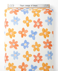 Tissu - Fleurs orange et bleues