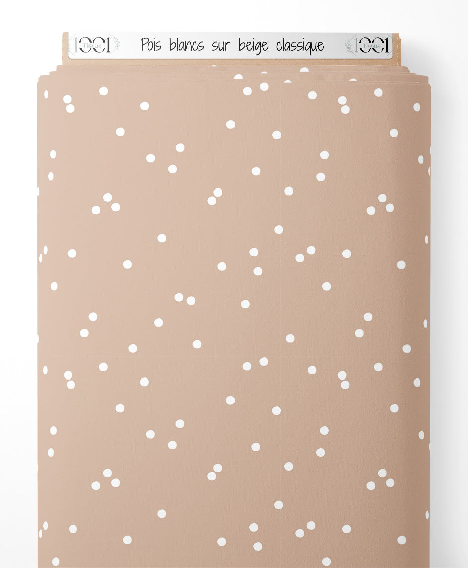 Tissu - Pois blancs sur beige classique