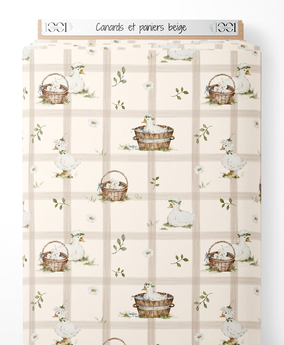 Tissu - Canards et paniers beige