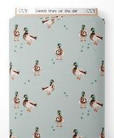 Tissu - Canards bruns sur bleu clair