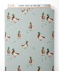 Tissu - Canards bruns sur bleu clair