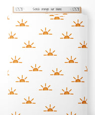 Tissu - Soleils orange sur blanc