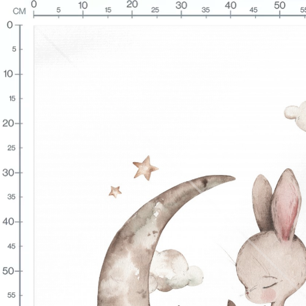 Tissu - Lapin avec doudou sur lune