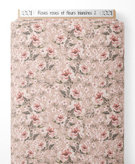 Tissu - Roses roses et fleurs blanches 2