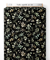 Tissu - Feuilles aquarelle sur noir