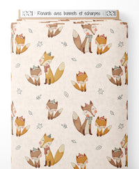Tissu - Renards avec bonnets et écharpes