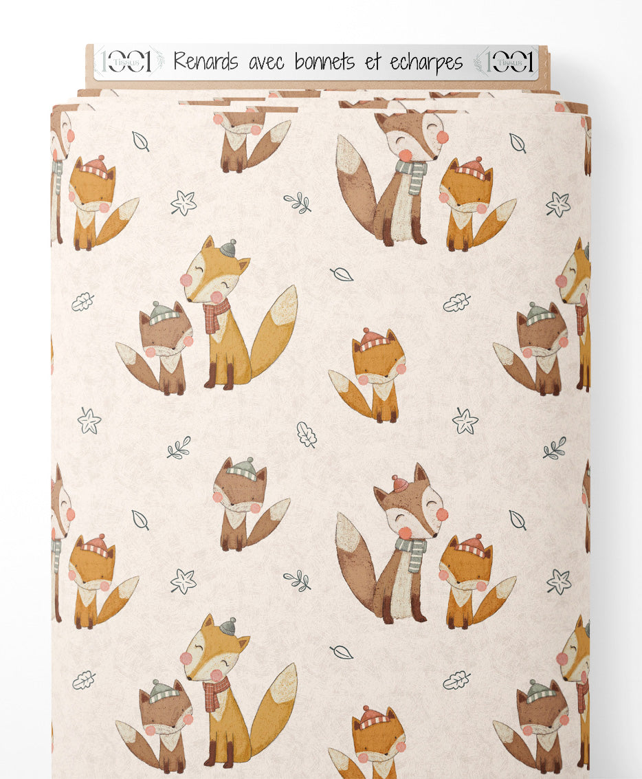 Tissu - Renards avec bonnets et écharpes