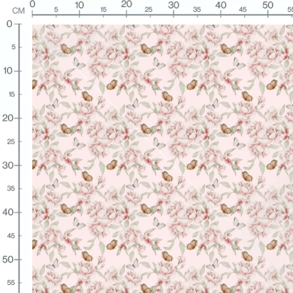 Tissu - Fleurs roses sur fond rose pâle 3