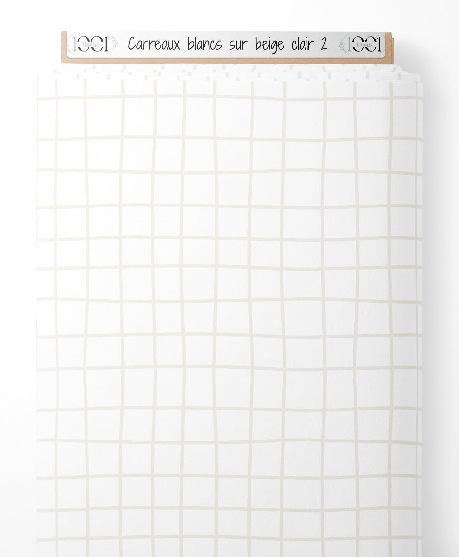 Tissu - Carreaux blancs sur beige clair 2