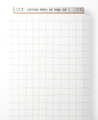 Tissu - Carreaux blancs sur beige clair 2