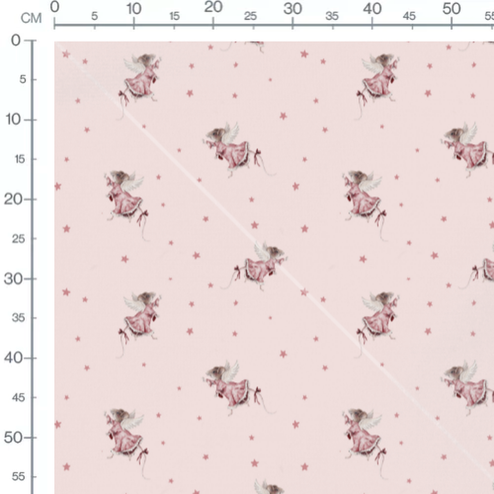 Tissu - Souris roses et étoiles claires