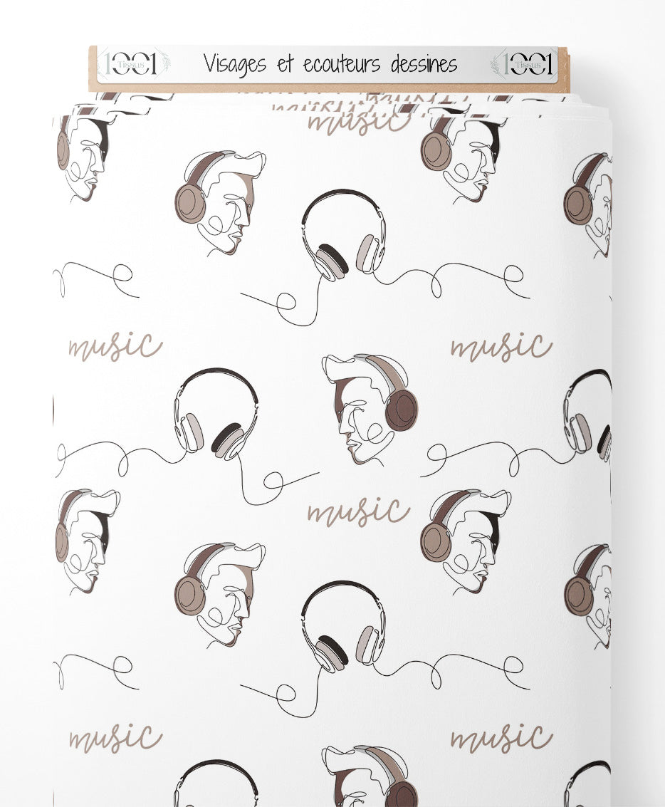 Tissu - Visages et écouteurs dessinés