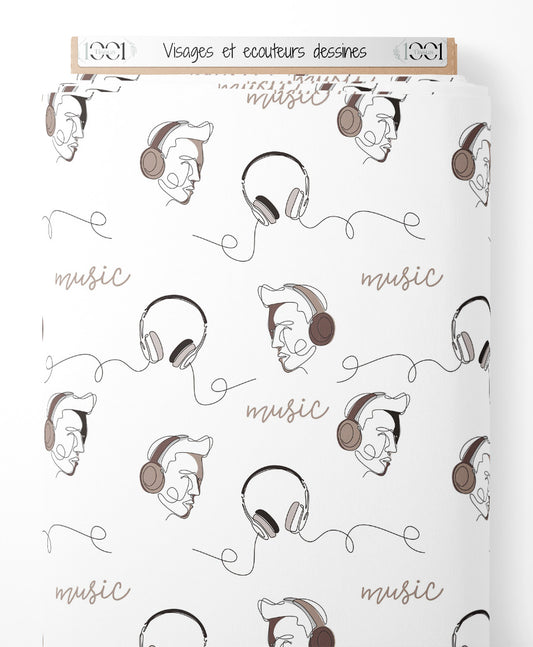 Tissu - Visages et écouteurs dessinés