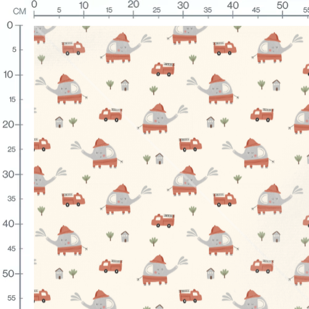 Tissu - Éléphants joyeux sur beige