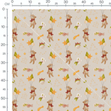 Tissu - Oursons et sapins sur fond beige