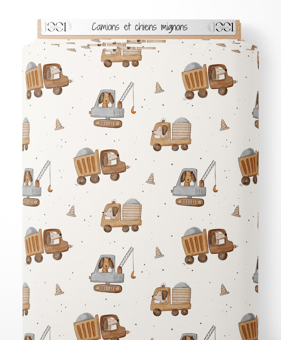 Tissu - Camions et chiens mignons