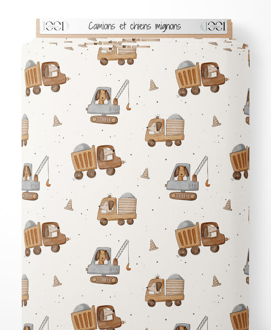 Tissu - Camions et chiens mignons
