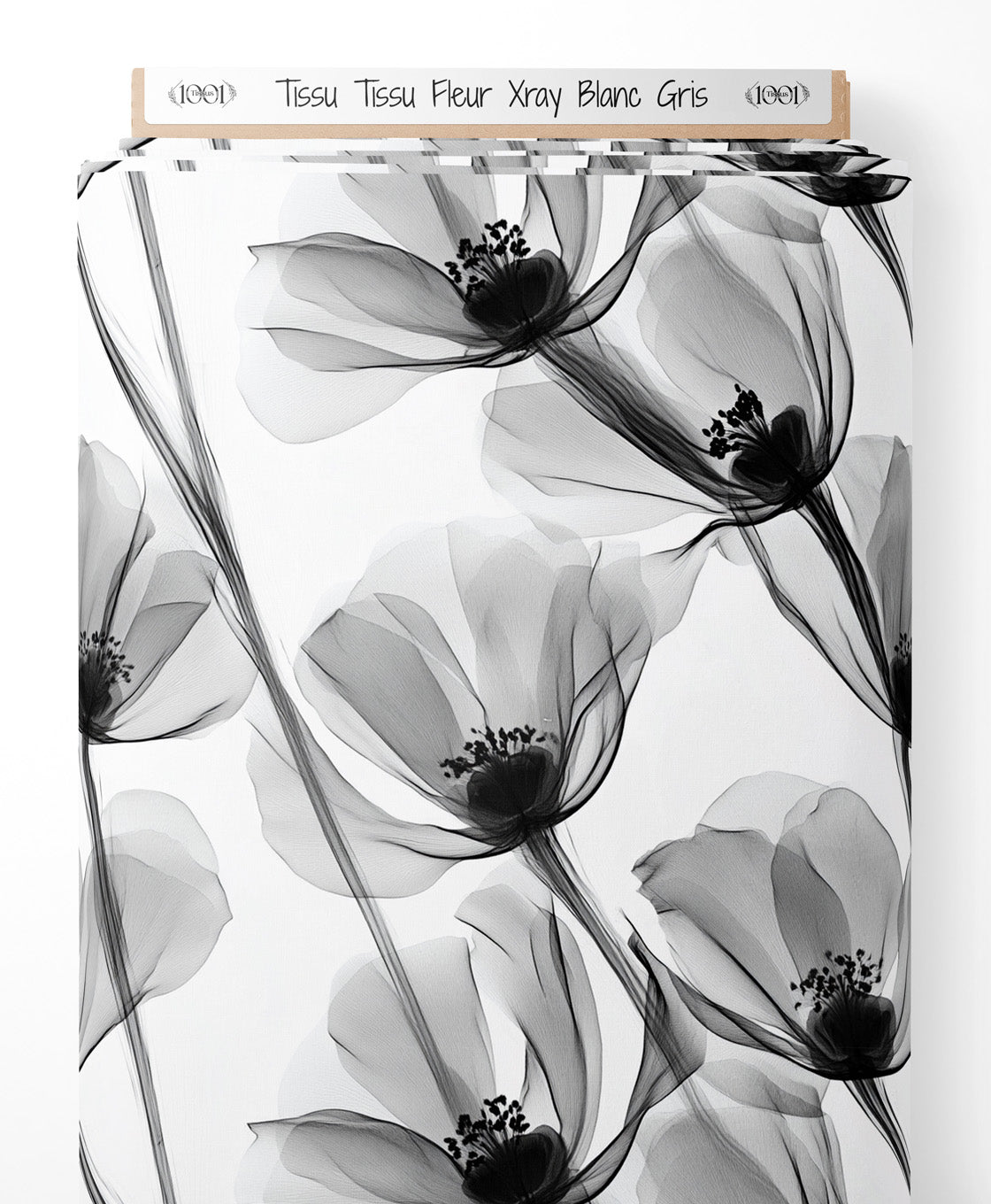 Tissu - Tissu Fleur Xray Blanc Gris