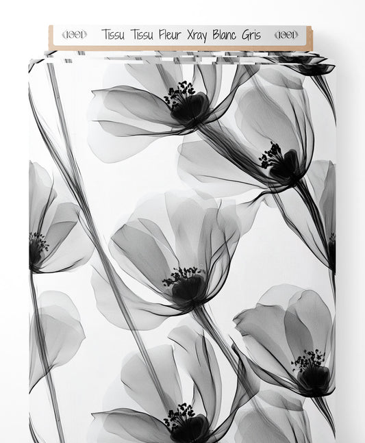 Tissu - Tissu Fleur Xray Blanc Gris