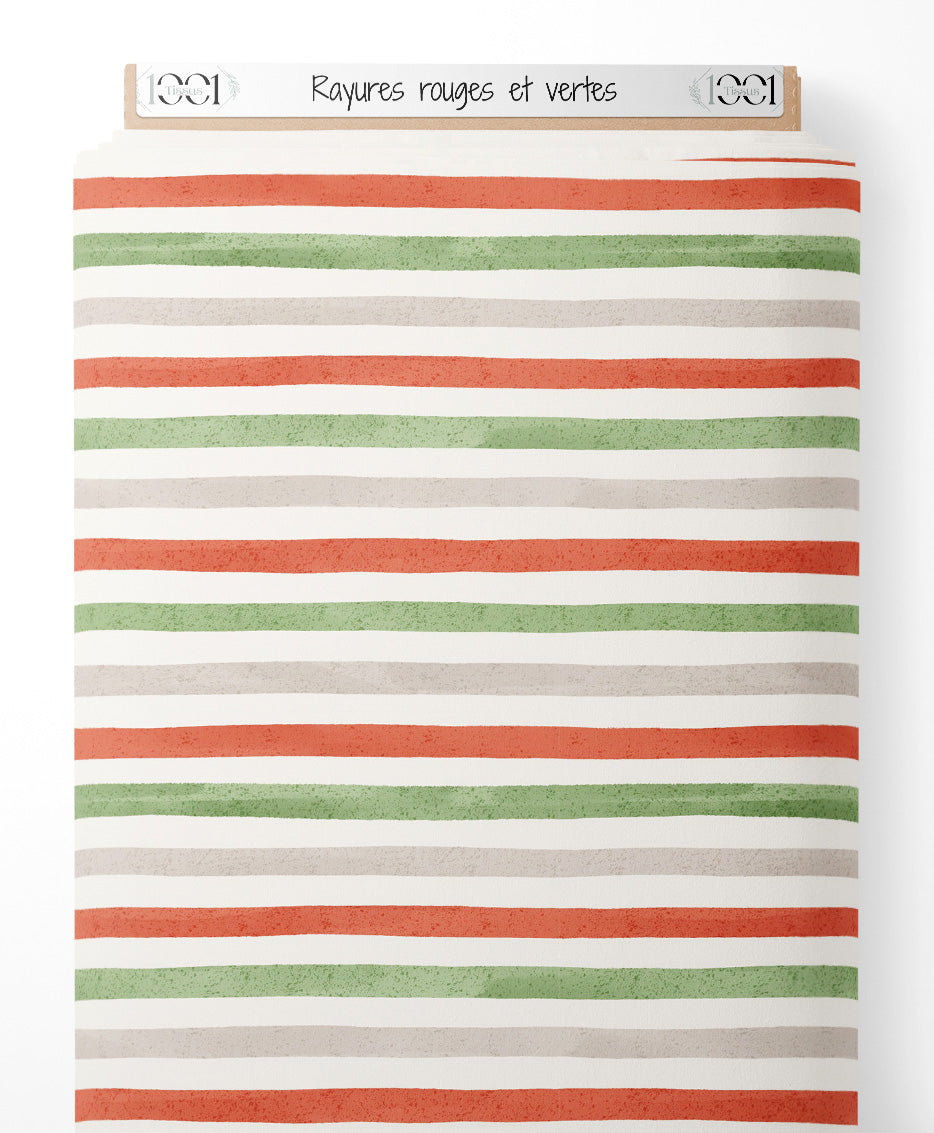 Tissu - Rayures rouges et vertes