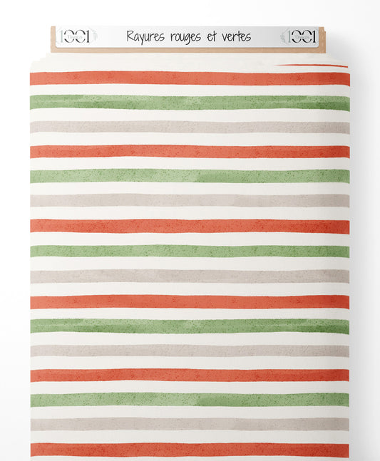 Tissu - Rayures rouges et vertes