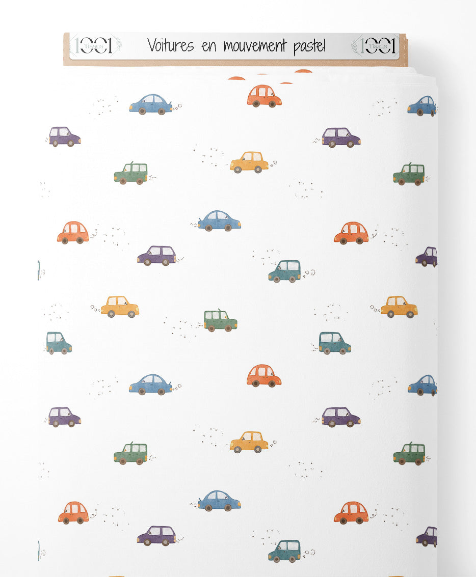 Tissu - Voitures en mouvement pastel