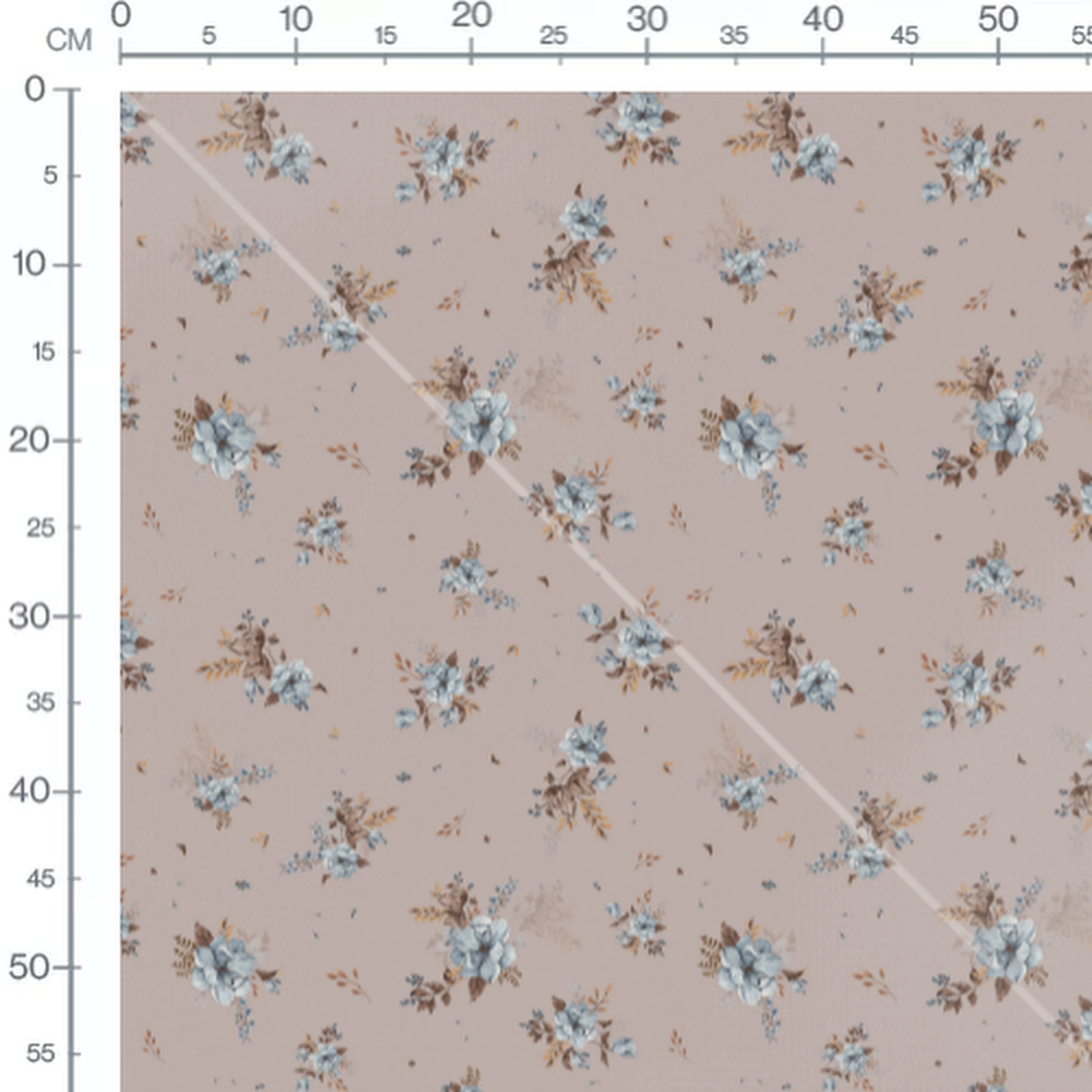 Tissu - Bouquets bleus et bruns