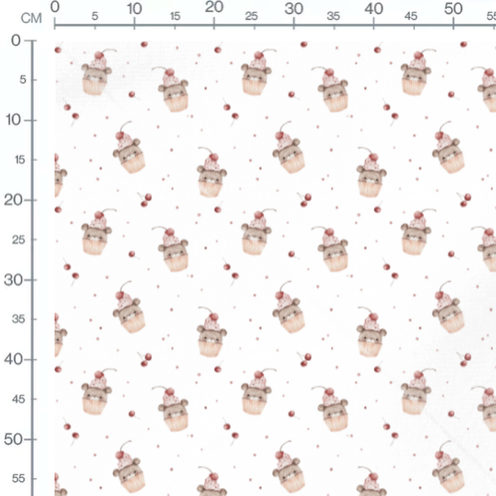 Tissu - Ours et cerises sur blanc