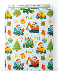 Tissu - Véhicules joyeux sur bleu clair